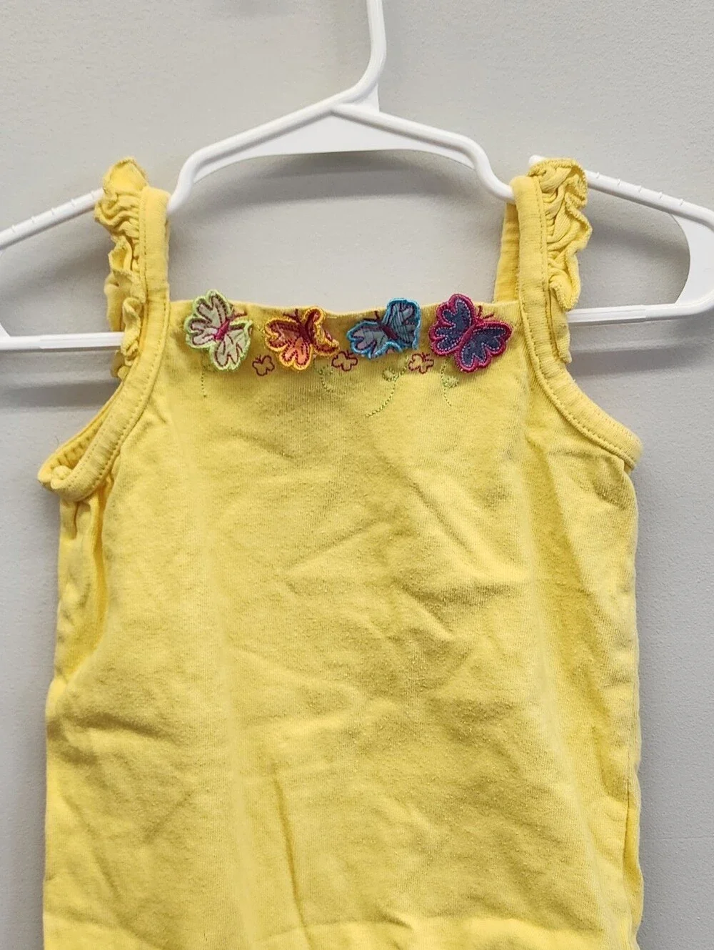Faded Glory Baby Girls Yellow Floral Ruffle Bodysuit 6-9M Y2K 100% Cotton